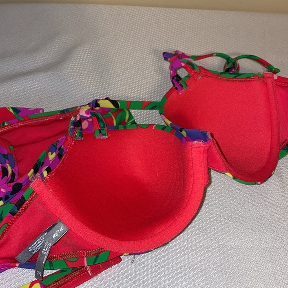 Aerie women’s bikini 34c medium top halter underwire bottom red floral - Picture 8 of 11